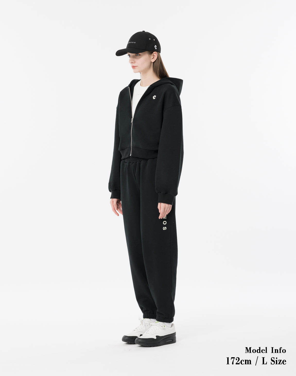 CRONOS WOMEN Neutral Tone Heavyweight Zip Hoodie【BLACK】