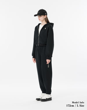 CRONOS WOMEN Neutral Tone Heavyweight Zip Hoodie【BLACK】