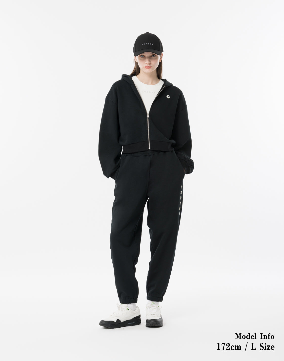 CRONOS WOMEN Neutral Tone Heavyweight Zip Hoodie [BLACK]