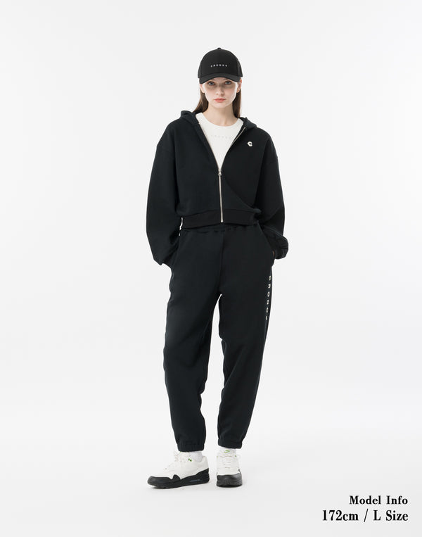 CRONOS WOMEN Neutral Tone Heavyweight Zip Hoodie【BLACK】