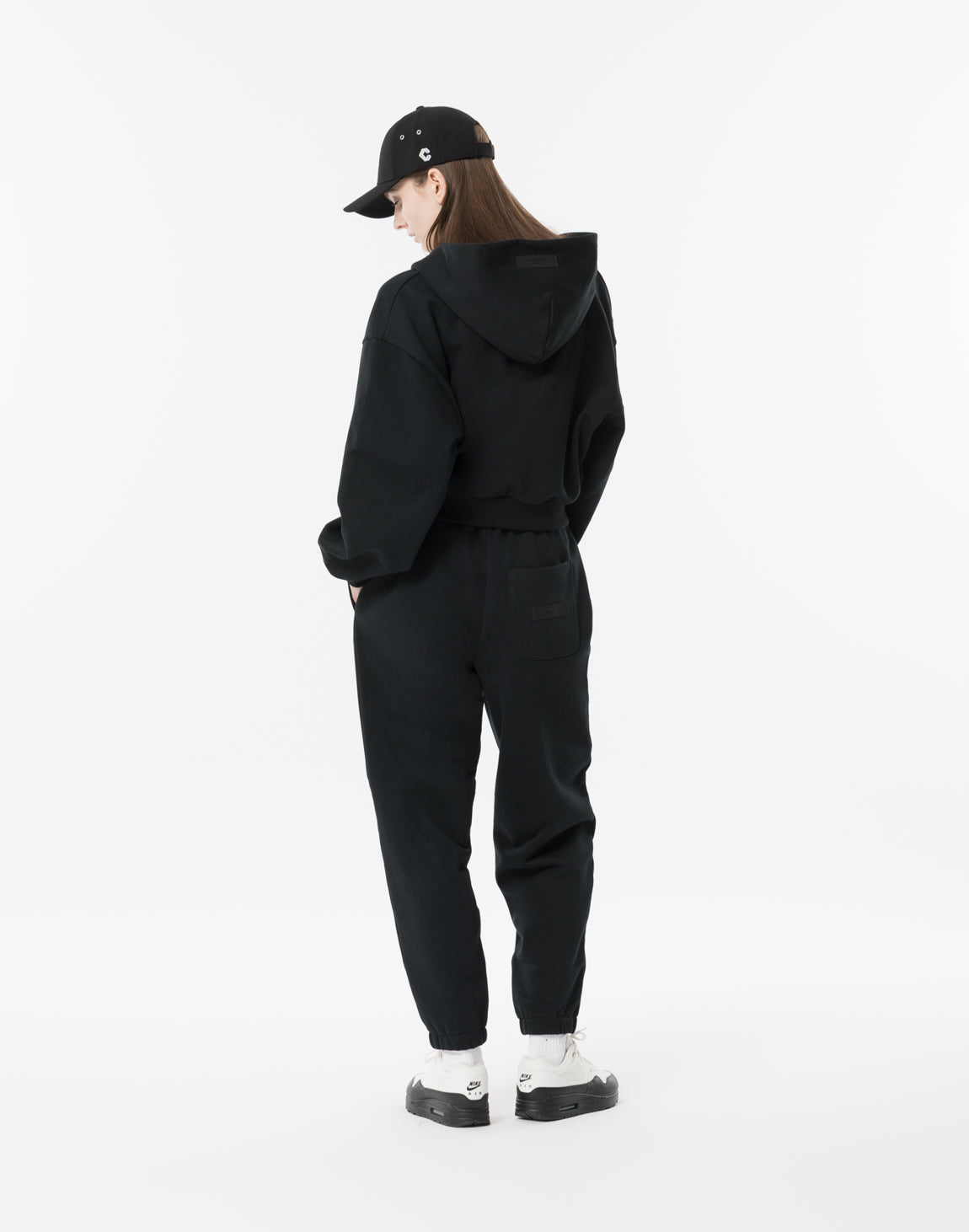 CRONOS WOMEN Neutral Tone Heavyweight Zip Hoodie【BLACK】