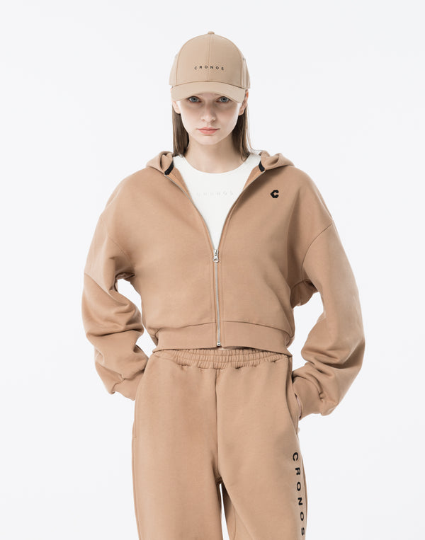 CRONOS WOMEN Neutral Tone Heavyweight Zip Hoodie【BEIGE】