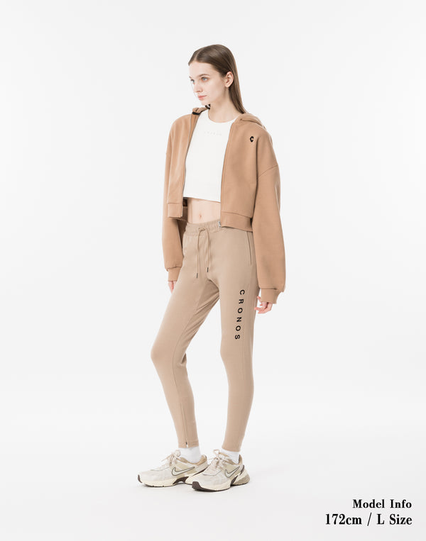 CRONOS WOMEN Neutral Tone Heavyweight Zip Hoodie【BEIGE】