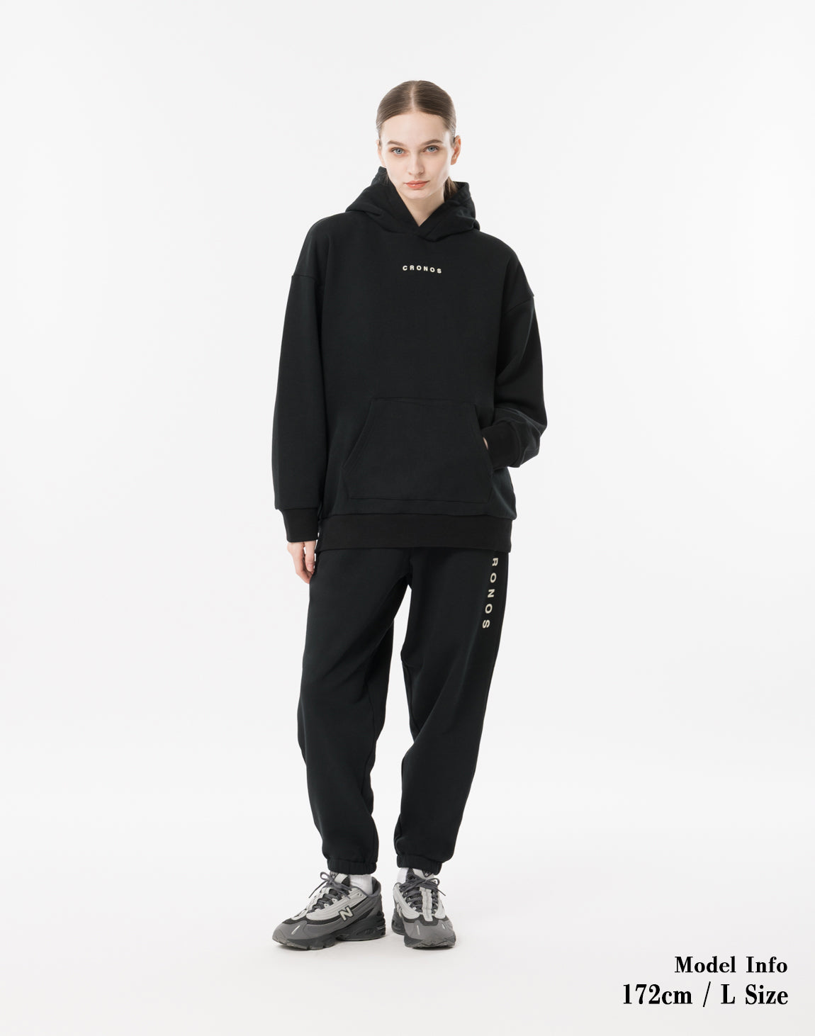 CRONOS WOMEN Neutral Tone Heavyweight Hoodie【BLACK】