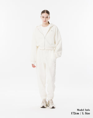 CRONOS WOMEN Neutral Tone Heavyweight Zip Hoodie【WHITE】