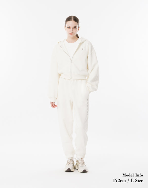 CRONOS WOMEN Neutral Tone Heavyweight Zip Hoodie【WHITE】