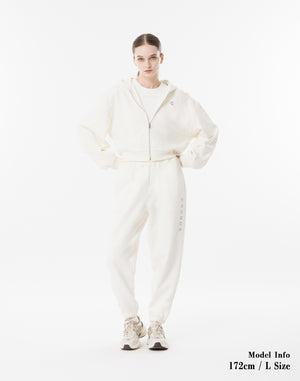 CRONOS WOMEN Neutral Tone Heavyweight Zip Hoodie【WHITE】