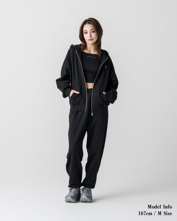 CRONOS WOMEN Smooth Relax Zip Hoodie【BLACK】