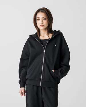 CRONOS WOMEN Smooth Relax Zip Hoodie【BLACK】
