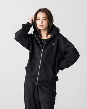 CRONOS WOMEN Smooth Relax Zip Hoodie【BLACK】