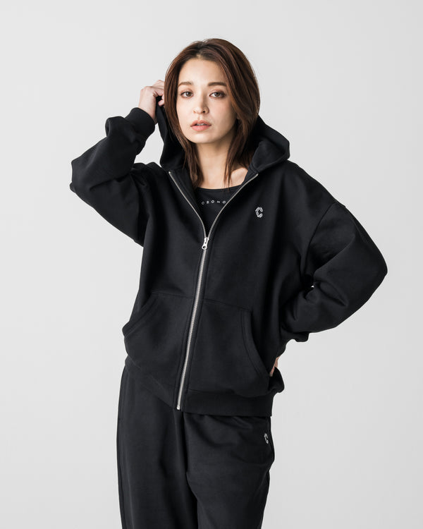CRONOS WOMEN Smooth Relax Zip Hoodie【BLACK】