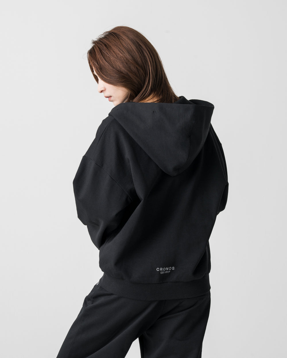 CRONOS WOMEN Smooth Relax Zip Hoodie [BLACK]