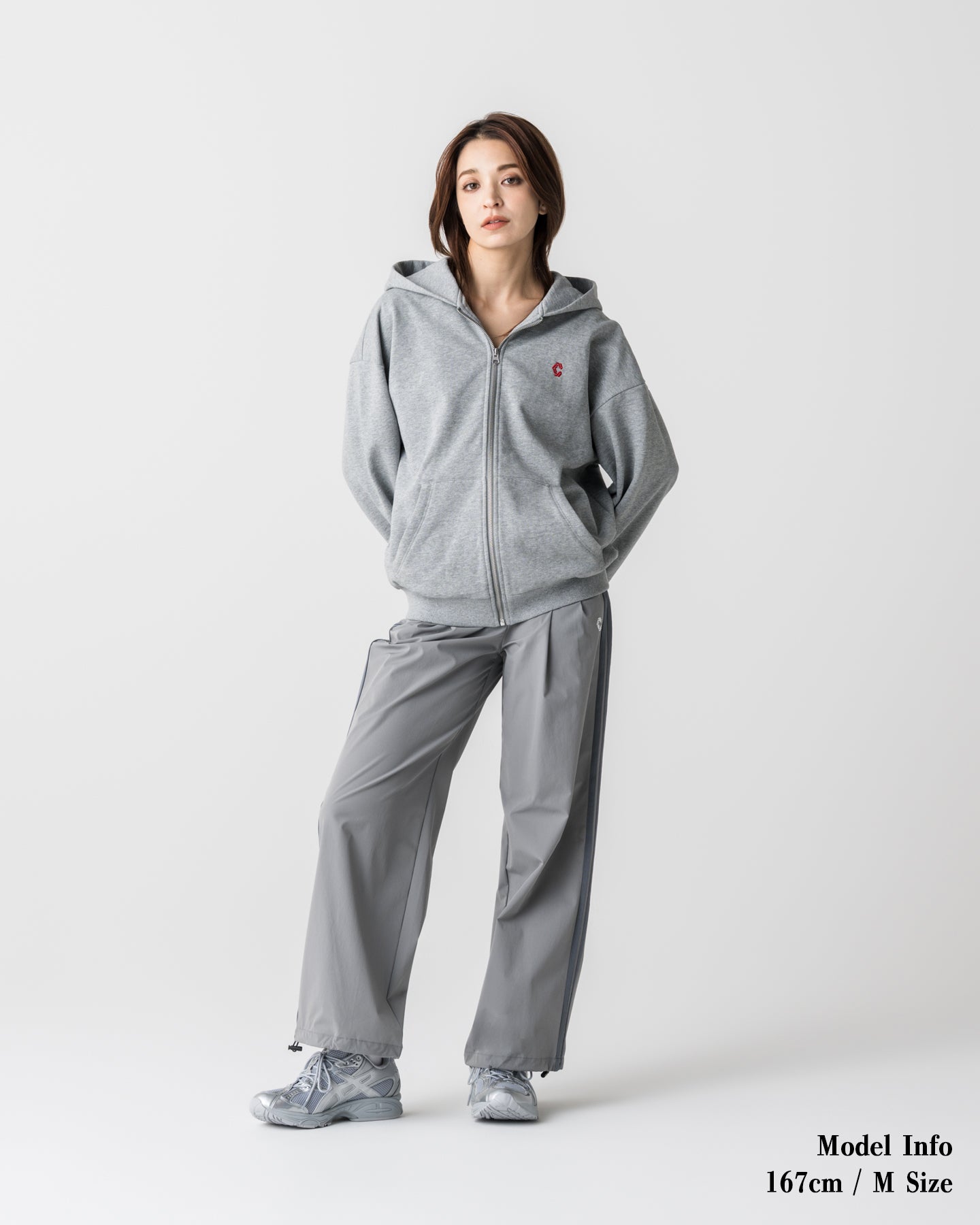 CRONOS WOMEN Smooth Relax Zip Hoodie【GRAY】