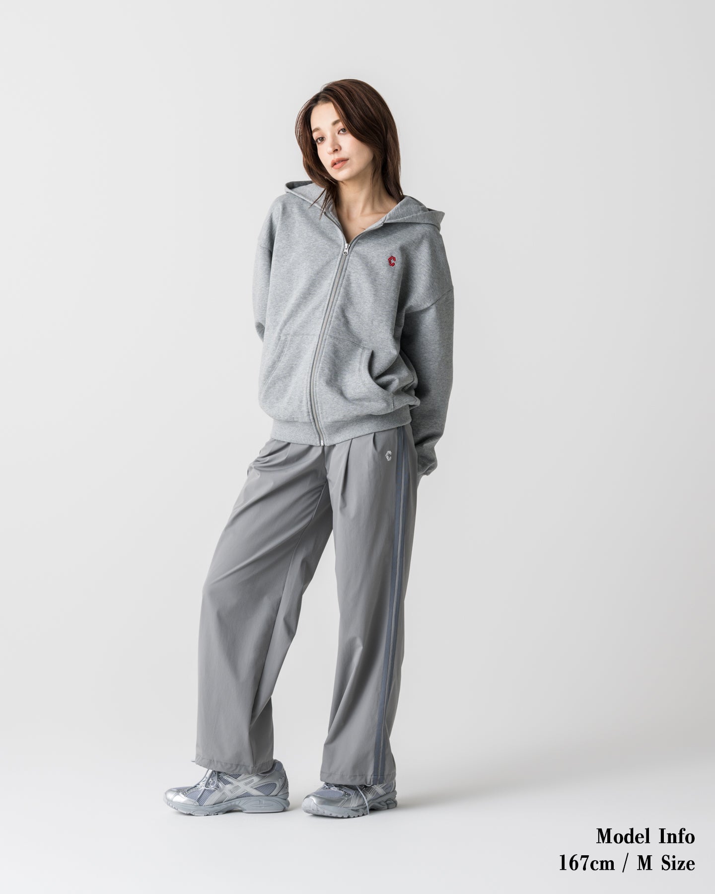 CRONOS WOMEN Smooth Relax Zip Hoodie【GRAY】
