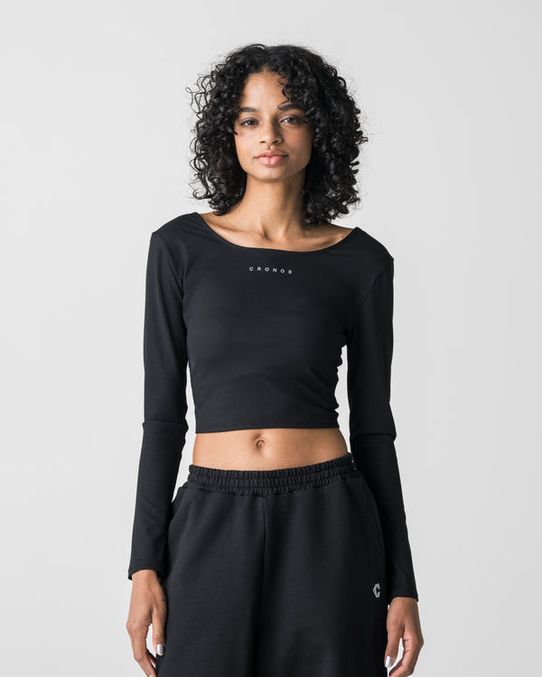 CRONOS WOMEN Airy Tie Active Long Sleeve [BLACK]
