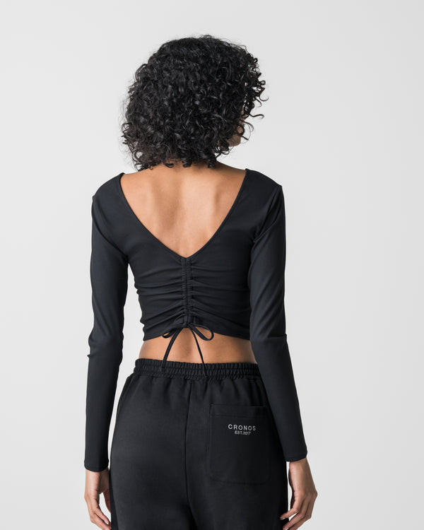 CRONOS WOMEN Airy Tie Active Long Sleeve [BLACK]