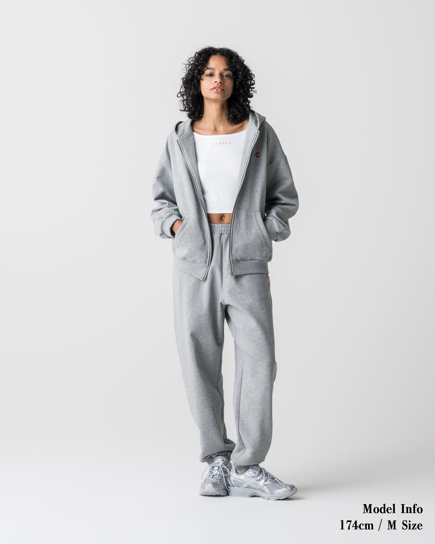 CRONOS WOMEN Smooth Relax Zip Hoodie【GRAY】