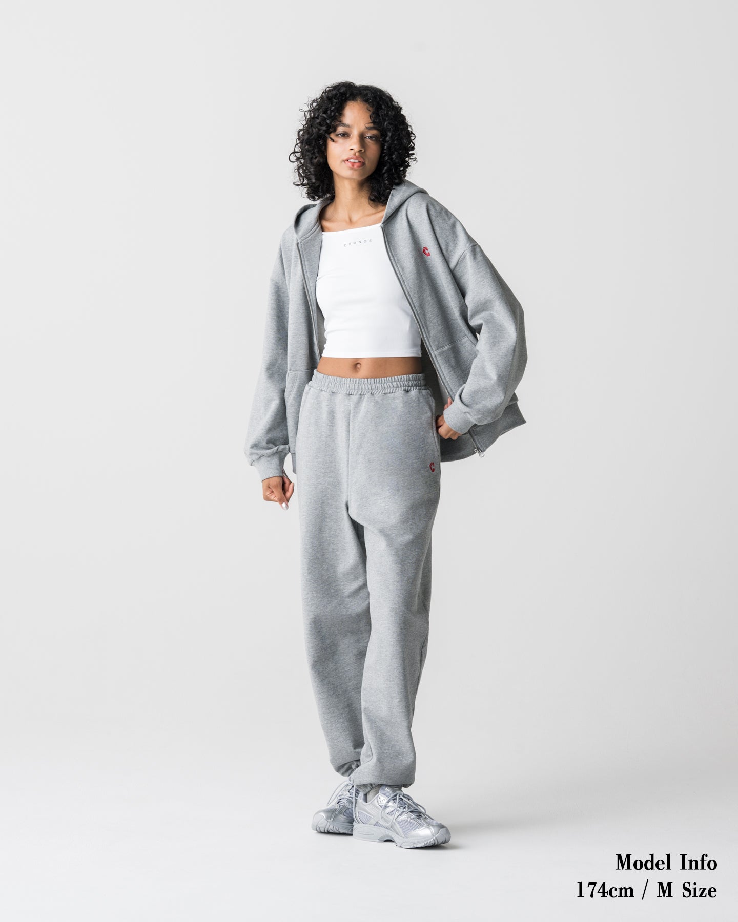 CRONOS WOMEN Smooth Relax Zip Hoodie【GRAY】