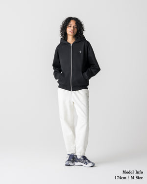 CRONOS WOMEN Smooth Relax Zip Hoodie【BLACK】