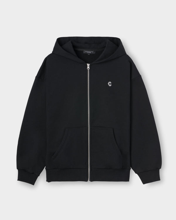 CRONOS WOMEN Smooth Relax Zip Hoodie【BLACK】