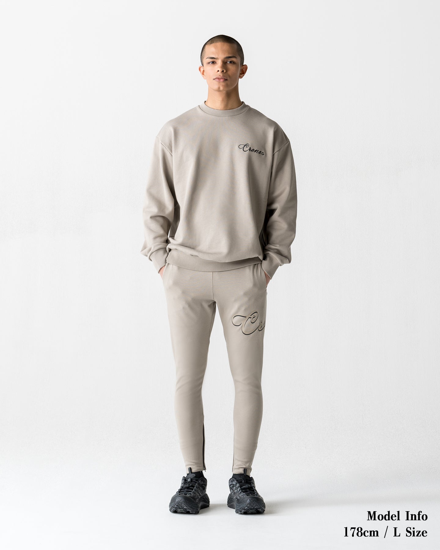CRONOS HIGH TENSION SCRIPT SKINNY PANTS【GREIGE】
