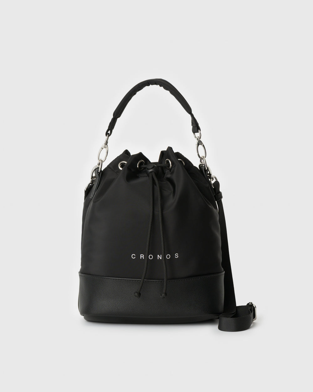 CRONOS WOMEN NYLON MIX DRAWSTRING BAG【BLACK】