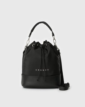 CRONOS WOMEN NYLON MIX DRAWSTRING BAG【BLACK】