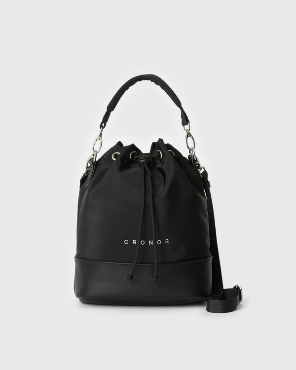 CRONOS WOMEN NYLON MIX DRAWSTRING BAG【BLACK】