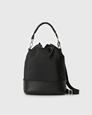 CRONOS WOMEN NYLON MIX DRAWSTRING BAG【BLACK】