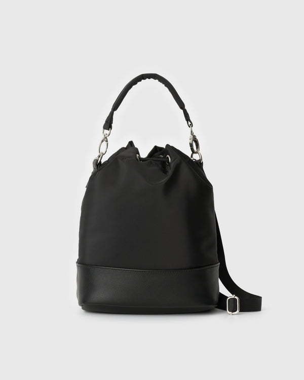 CRONOS WOMEN NYLON MIX DRAWSTRING BAG【BLACK】