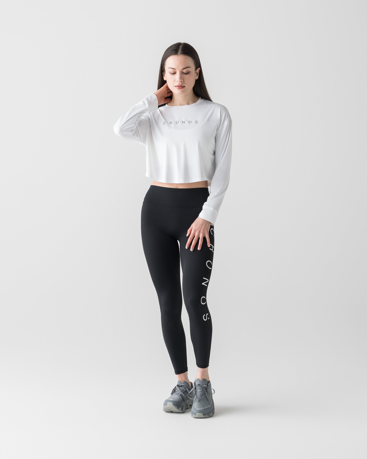 CRONOS WOMEN CLEAN FIT LEGGINGS【BLACK×WHITE】