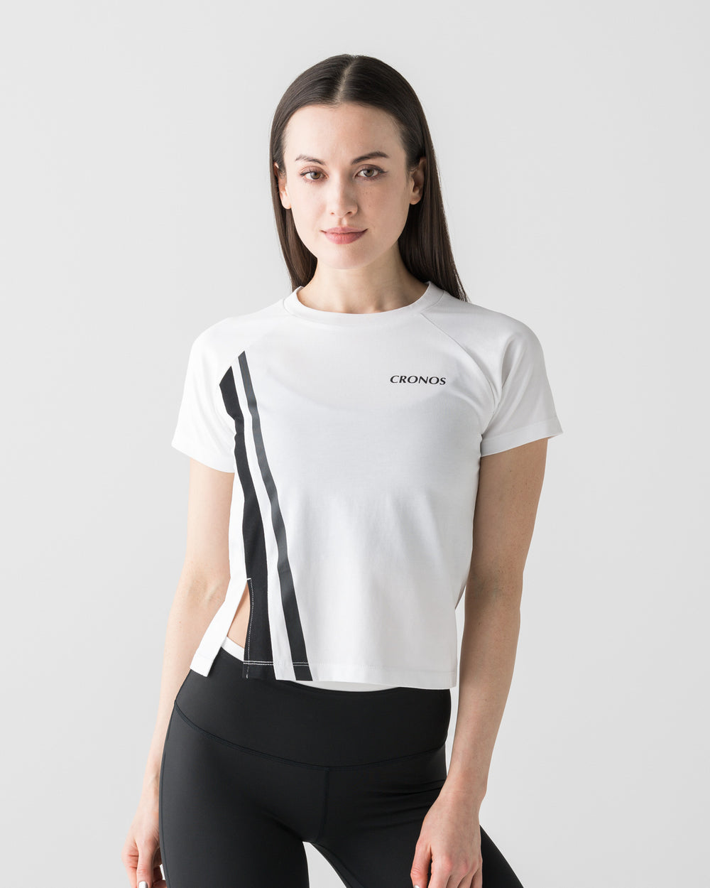 CRONOS WOMEN FRONT SLIT T-SHIRTS【WHITE】