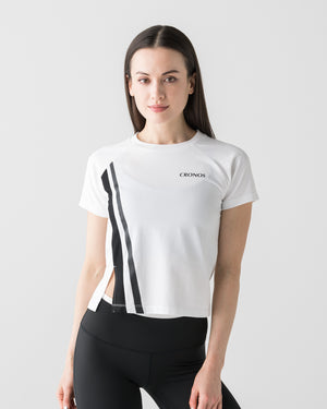 CRONOS WOMEN FRONT SLIT T-SHIRTS【WHITE】