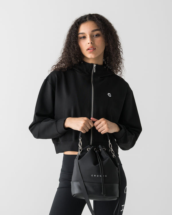 CRONOS WOMEN NYLON MIX DRAWSTRING BAG【BLACK】