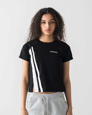 CRONOS WOMEN FRONT SLIT T-SHIRTS【BLACK】