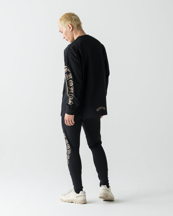 CRONOS BLACKLETTER SKINNY PANTS【BLACK×GREIGE】