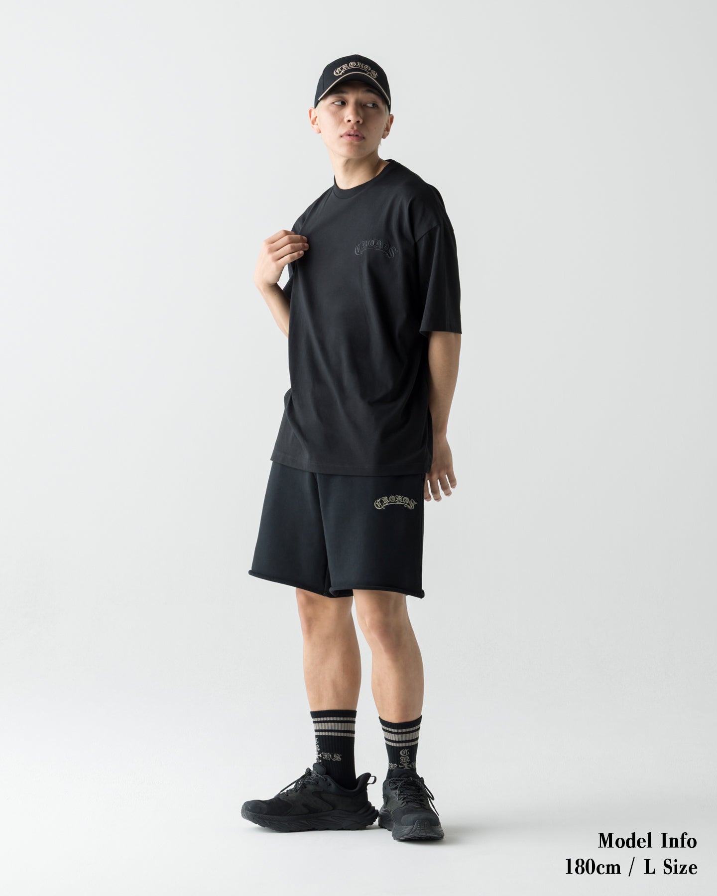 CRONOS BLACKLETTER SHORTS【BLACK×GREIGE】