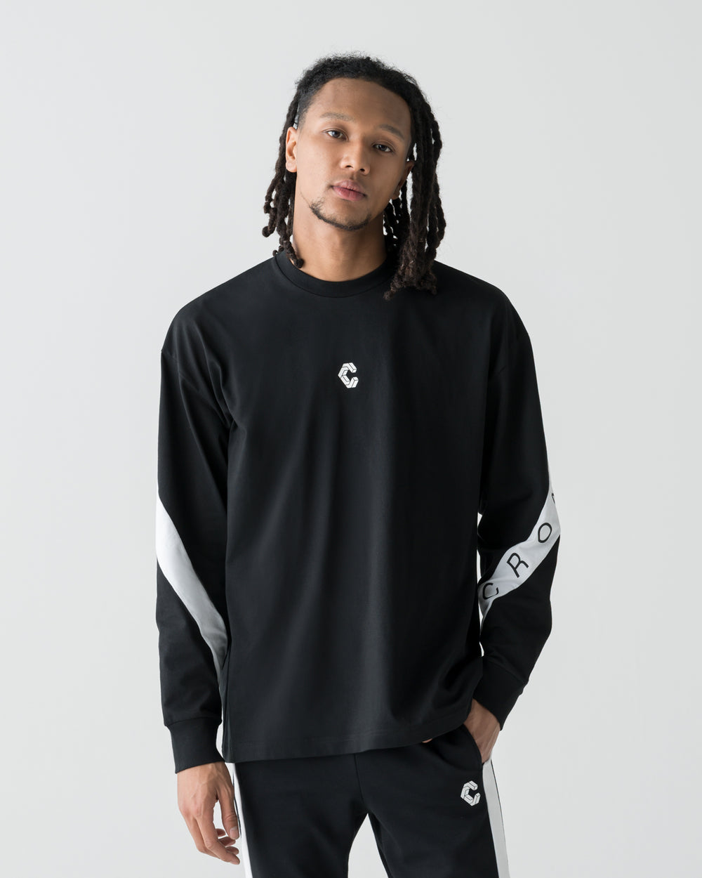 CRONOS DIAGONAL OVER L/S TEE【BLACK】