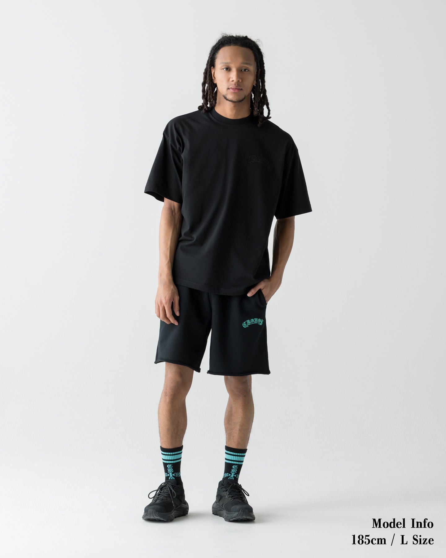 CRONOS BLACKLETTER SHORTS【BLACK×T.BLUE】