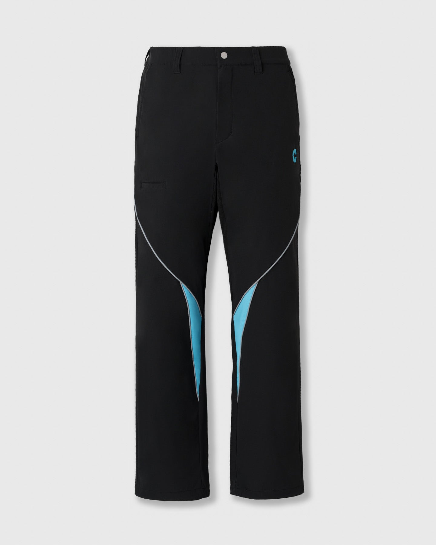 CRONOS ストレートパンツ 黒 ×ティファニーブルー 美品】 クロノス CRONOS ティファニーブルー シャカシャカ パンツ M