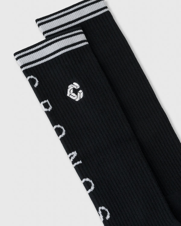 CRONOS WOMEN BLACK ROUND SOCKS [BLACK]