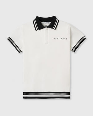 CRONOS BLACK 女款圓領針織Polo衫【白色】