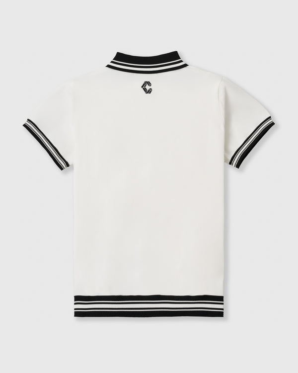 CRONOS BLACK 女款圓領針織Polo衫【白色】