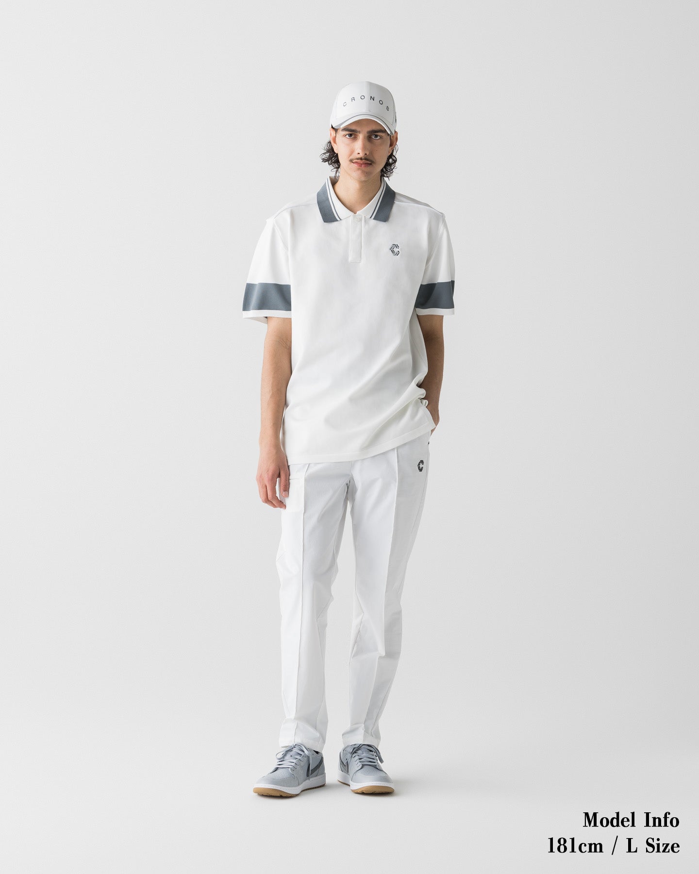 CRONOS クロノス　ポロシャツ　ゴルフ CRONOS BLACK CLEAN PIPING POLO【WHITE】