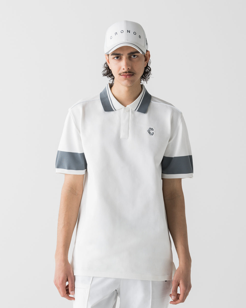 CRONOS BLACK CLEAN PIPING POLO [WHITE]