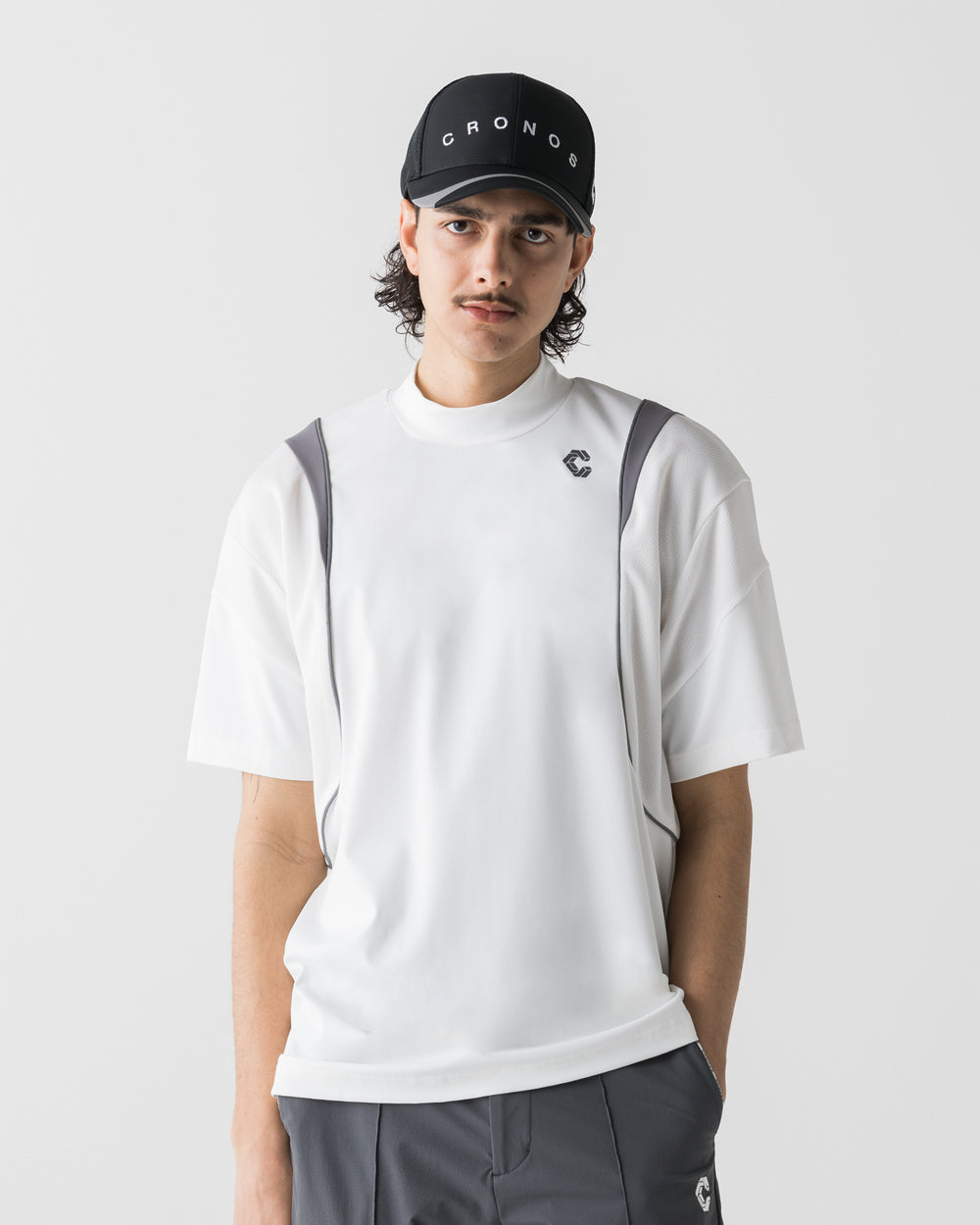 CRONOS BLACK ACTIVE MESH MOCK NECK【WHITE】