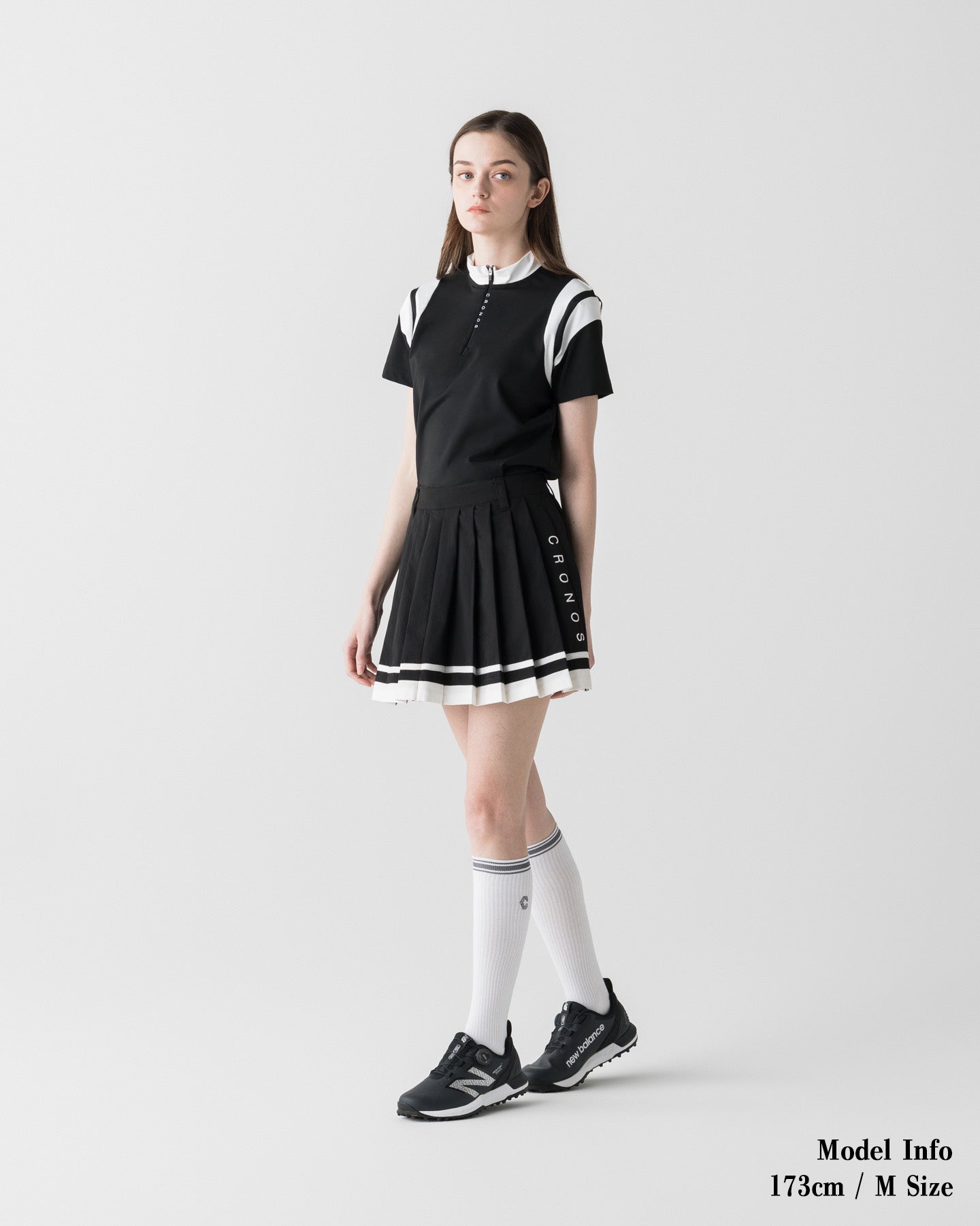 CRONOS BLACK WOMEN ROUND MOCK NECK TEE【BLACK】