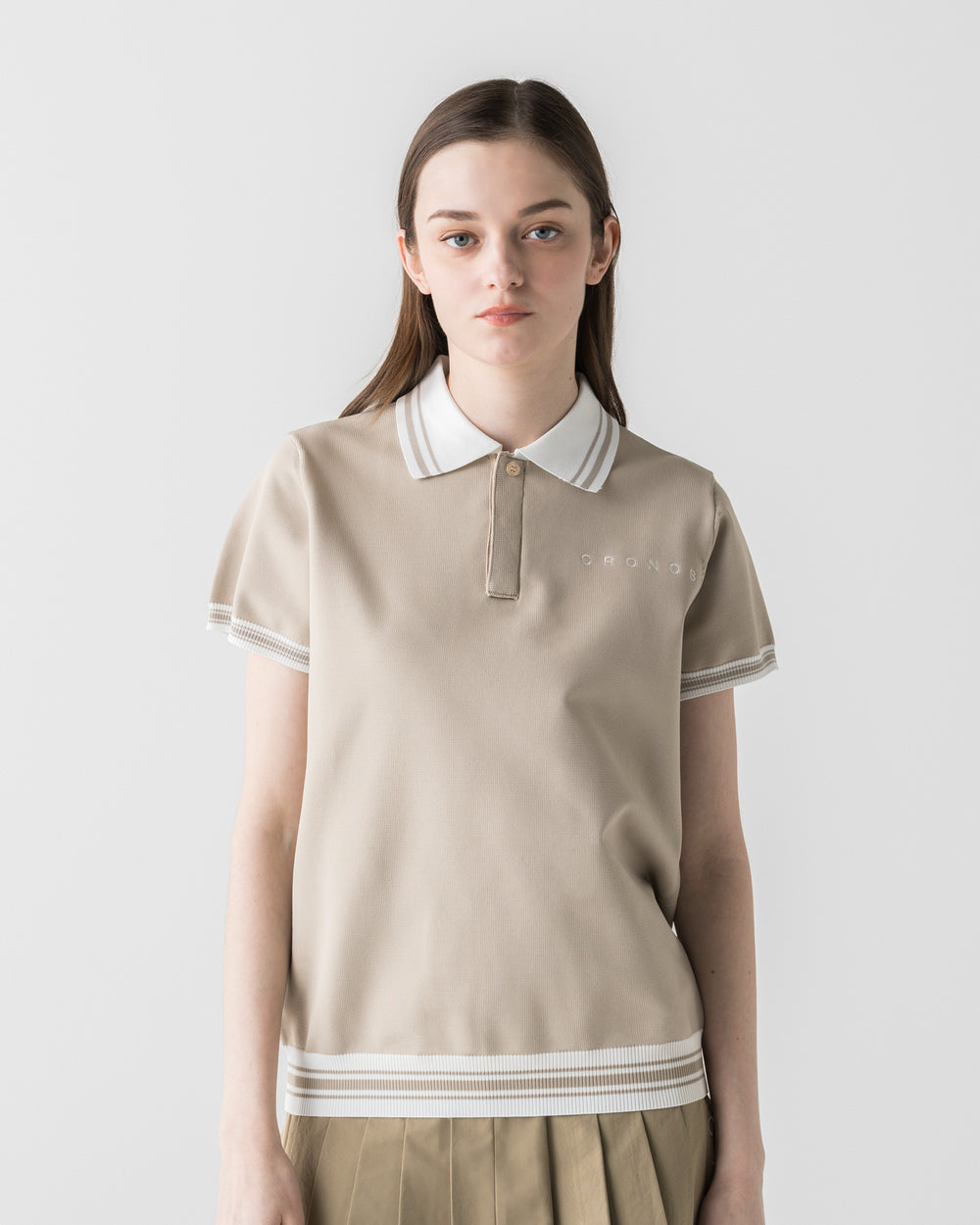 CRONOS BLACK WOMEN ROUND KNIT POLO【BEIGE】