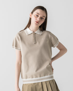 CRONOS BLACK WOMEN ROUND KNIT POLO【BEIGE】