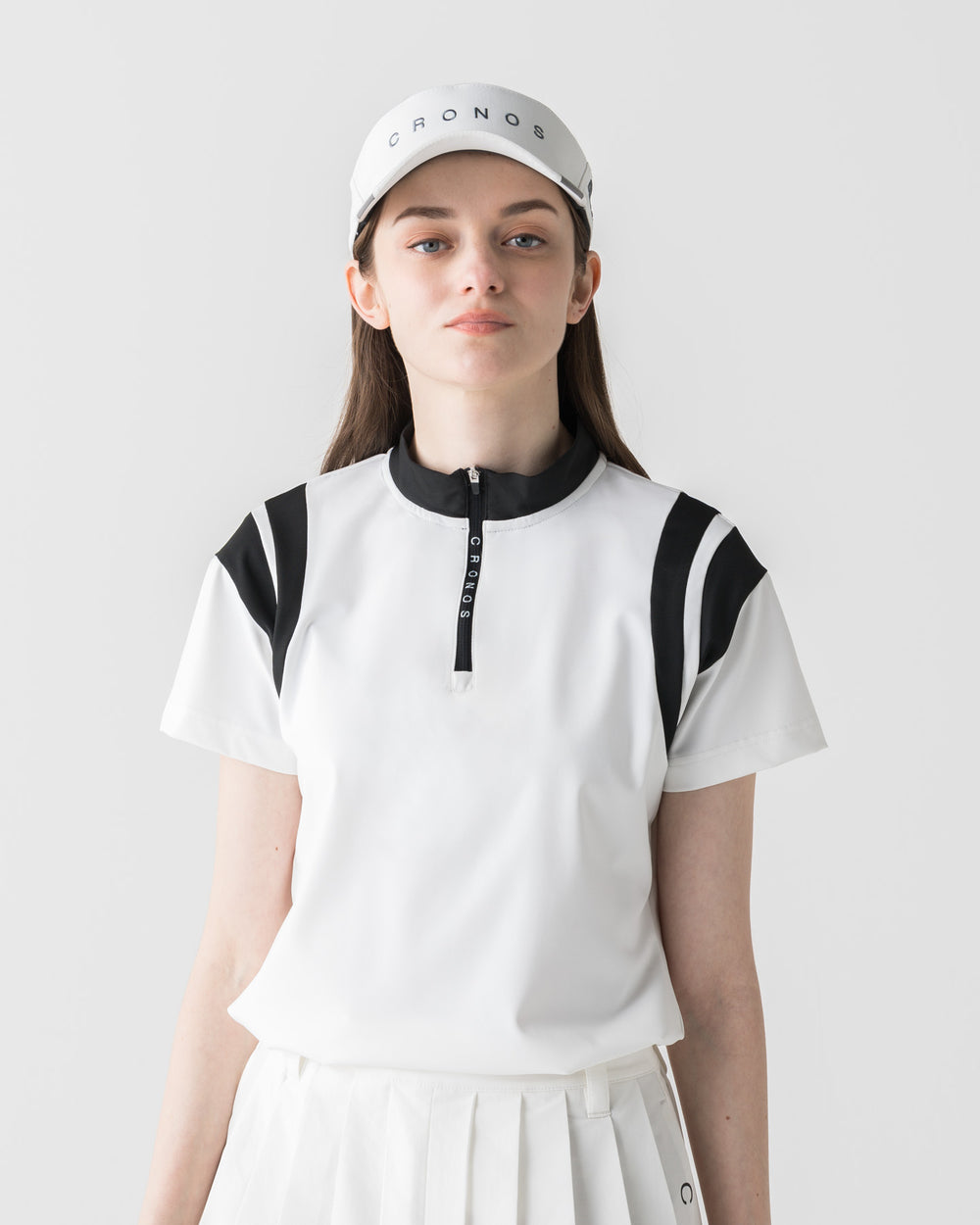 CRONOS BLACK WOMEN ROUND MOCK NECK TEE【WHITE】